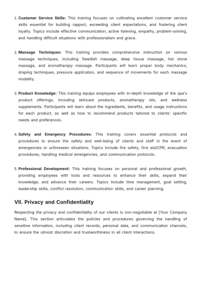 Free Spa Policy and Procedure Template to Edit Online