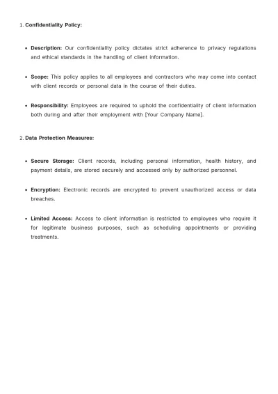 Free Spa Policy and Procedure Template to Edit Online