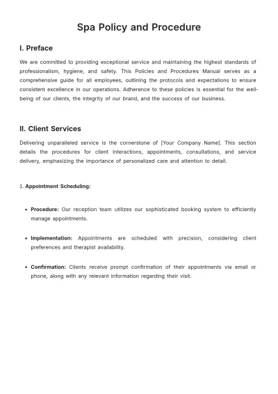 Free Spa Policy and Procedure Template to Edit Online
