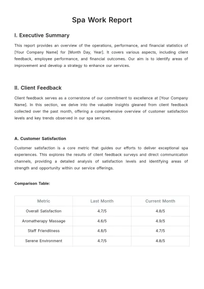 Free Spa Work Report Template to Edit Online