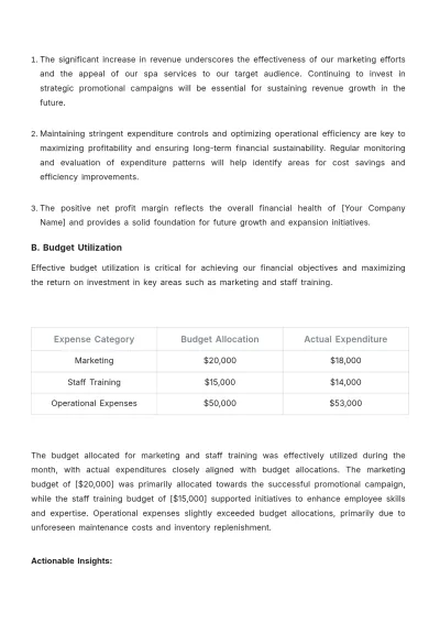 Free Spa Work Report Template to Edit Online