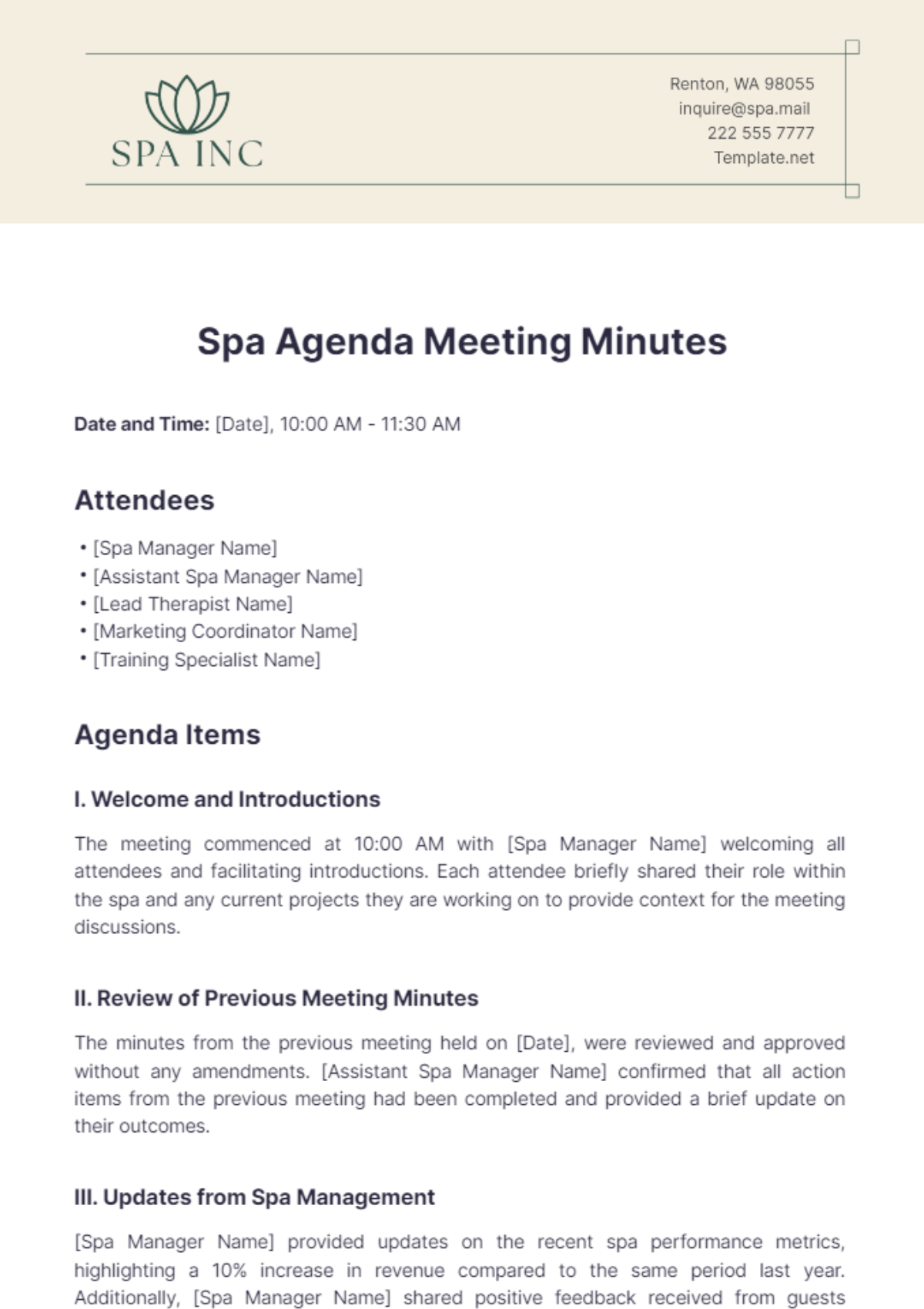 Spa Agenda Meeting Minutes Template - Edit Online & Download