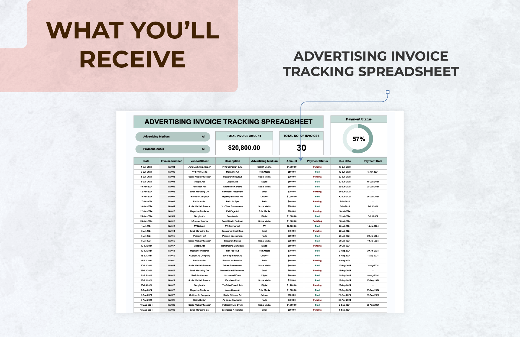 Advertising Invoice Tracking Spreadsheet Template