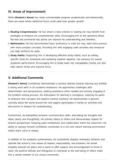 Free 4th Grade Progress Report Template to Edit Online