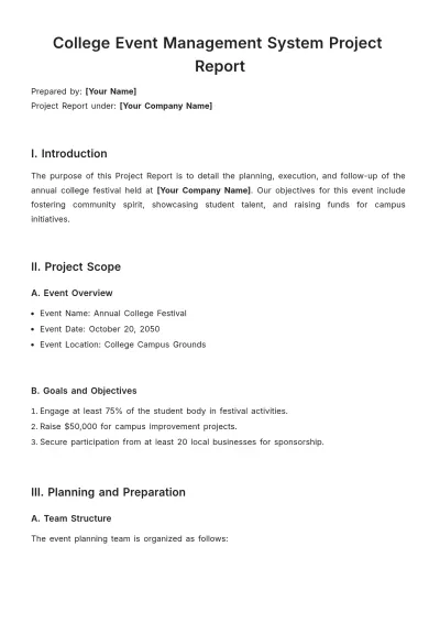 Free College Event Management System Project Report Template to Edit Online