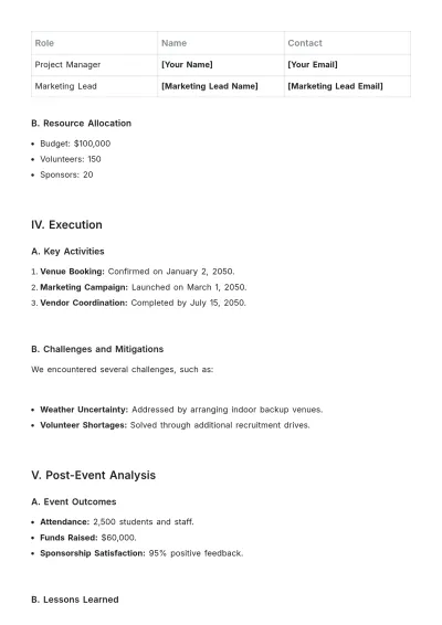 Free College Event Management System Project Report Template to Edit Online