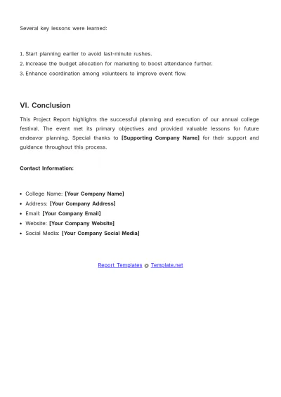 Free College Event Management System Project Report Template to Edit Online