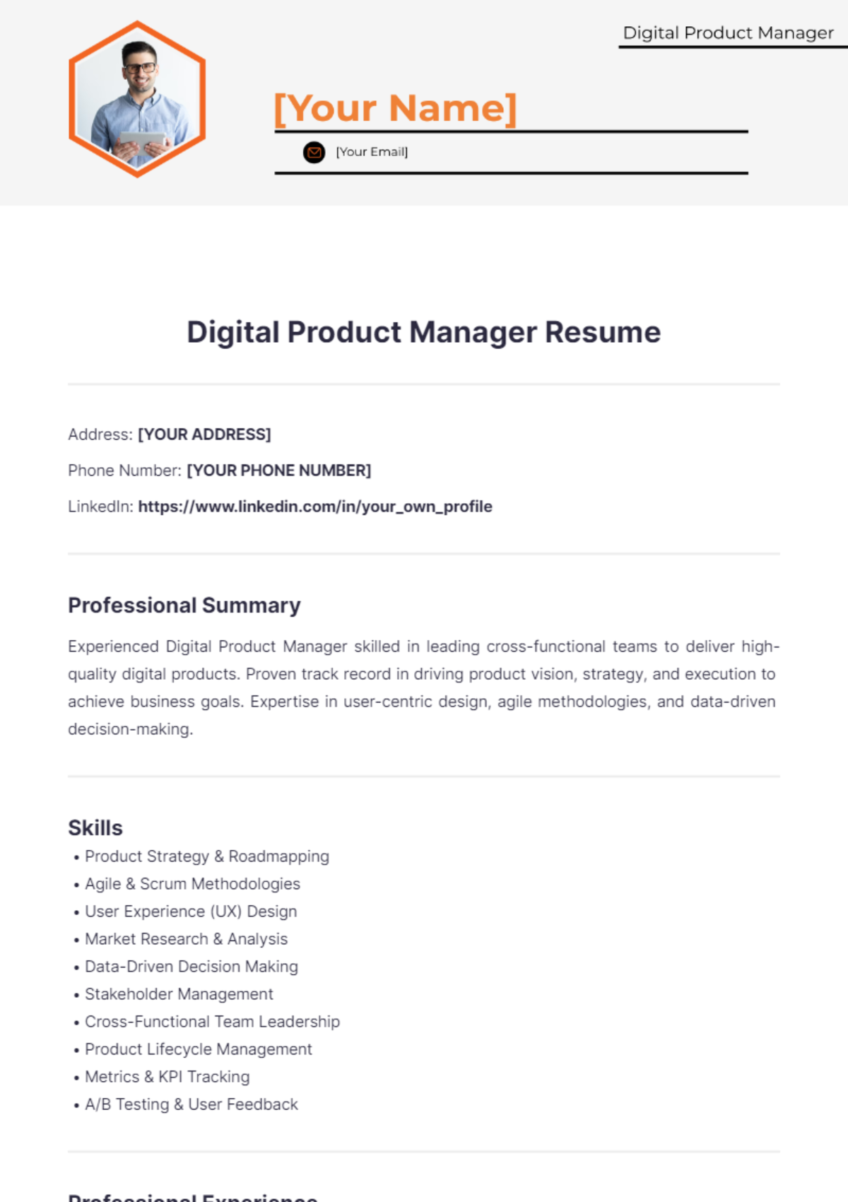 Digital Product Manager Resume - Edit Online & Download