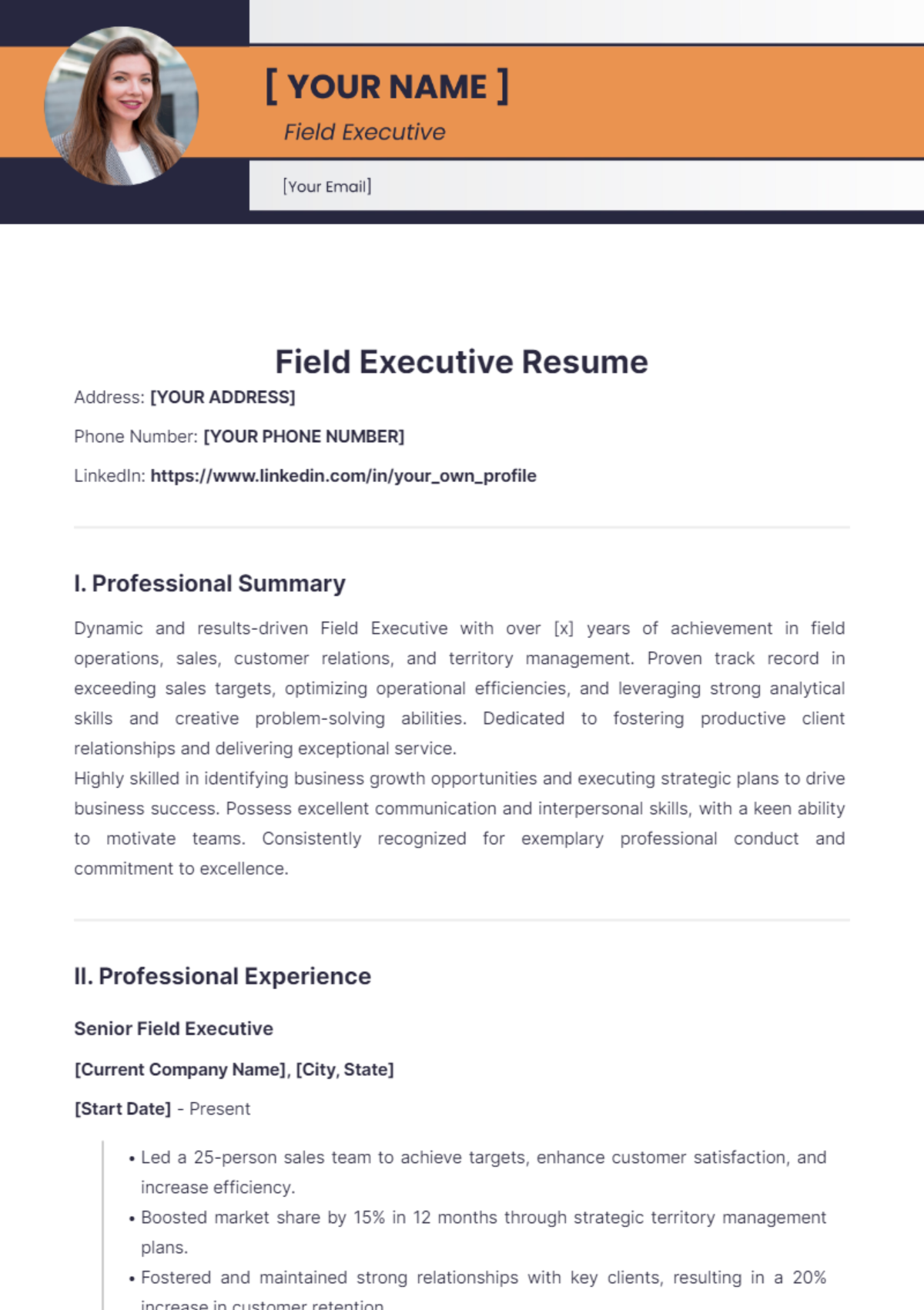 Field Executive Resume - Edit Online & Download