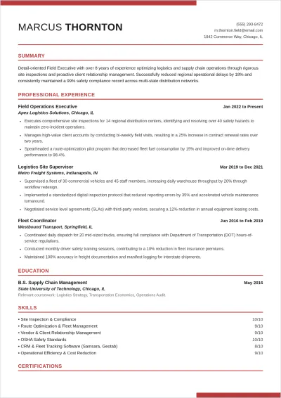 Free Field Executive ATS Resume Template, AI Resume Builder