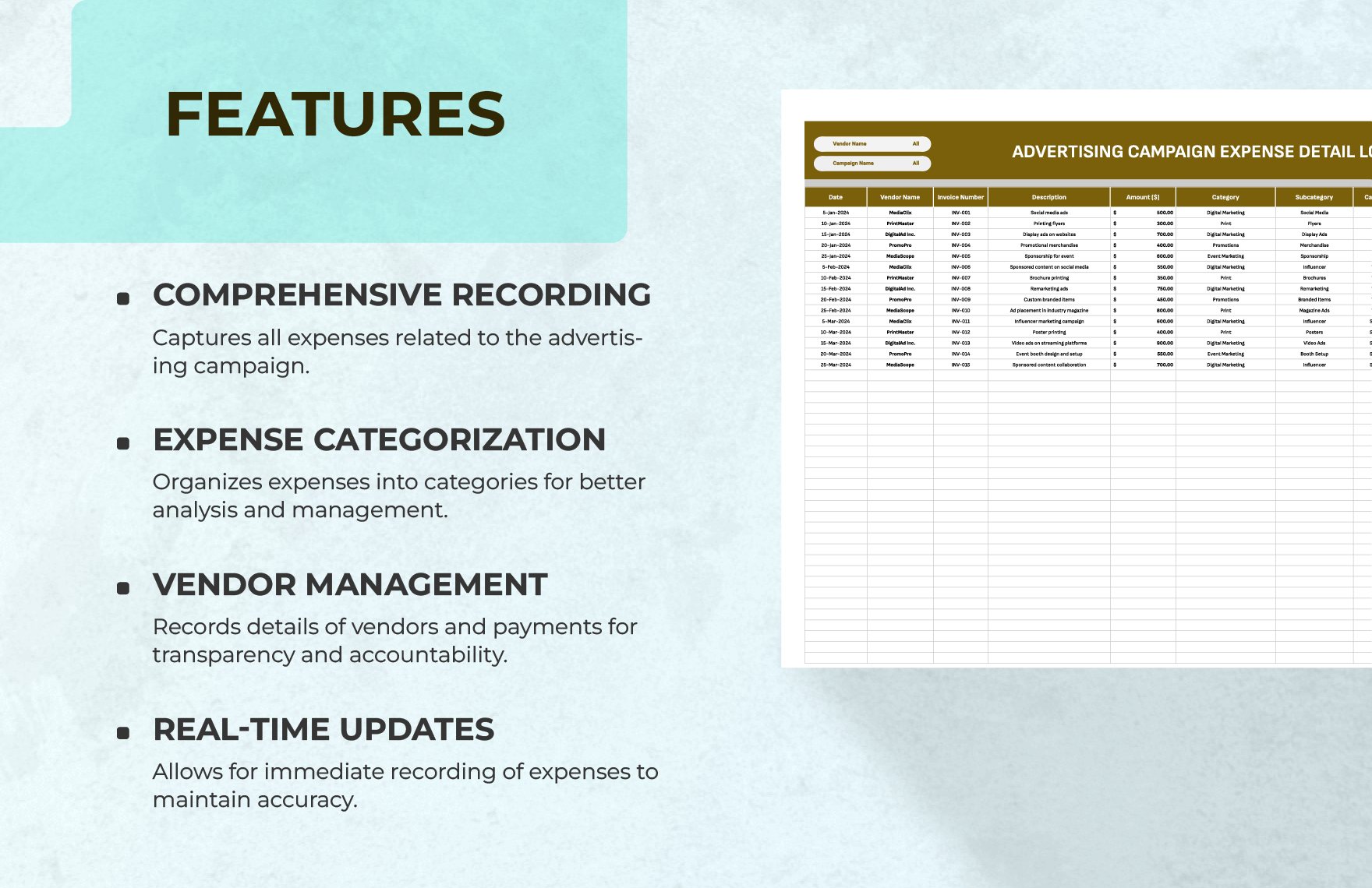 Advertising Campaign Expense Detail Log Template