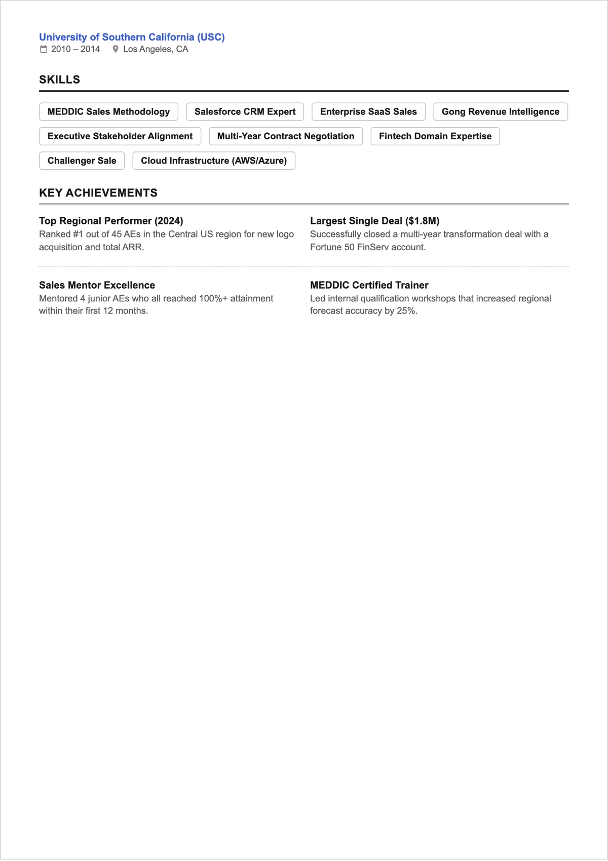 Free Software Sales Executive ATS Resume Template, AI Resume Builder