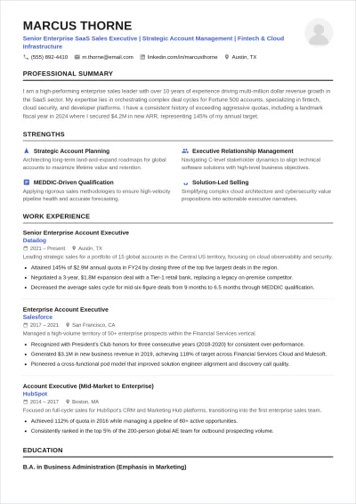 Free Software Sales Executive ATS Resume Template, AI Resume Builder