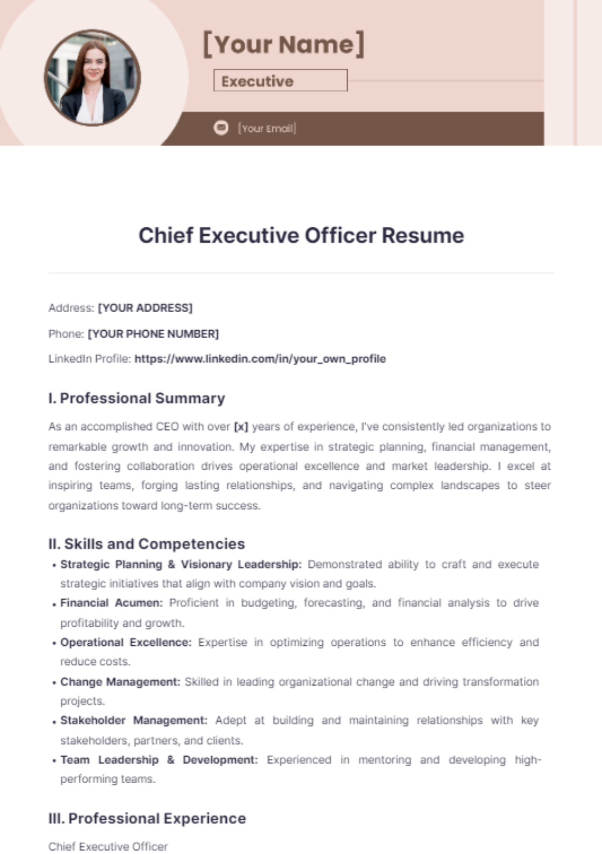 Chief Executive Officer Resume - Edit Online & Download