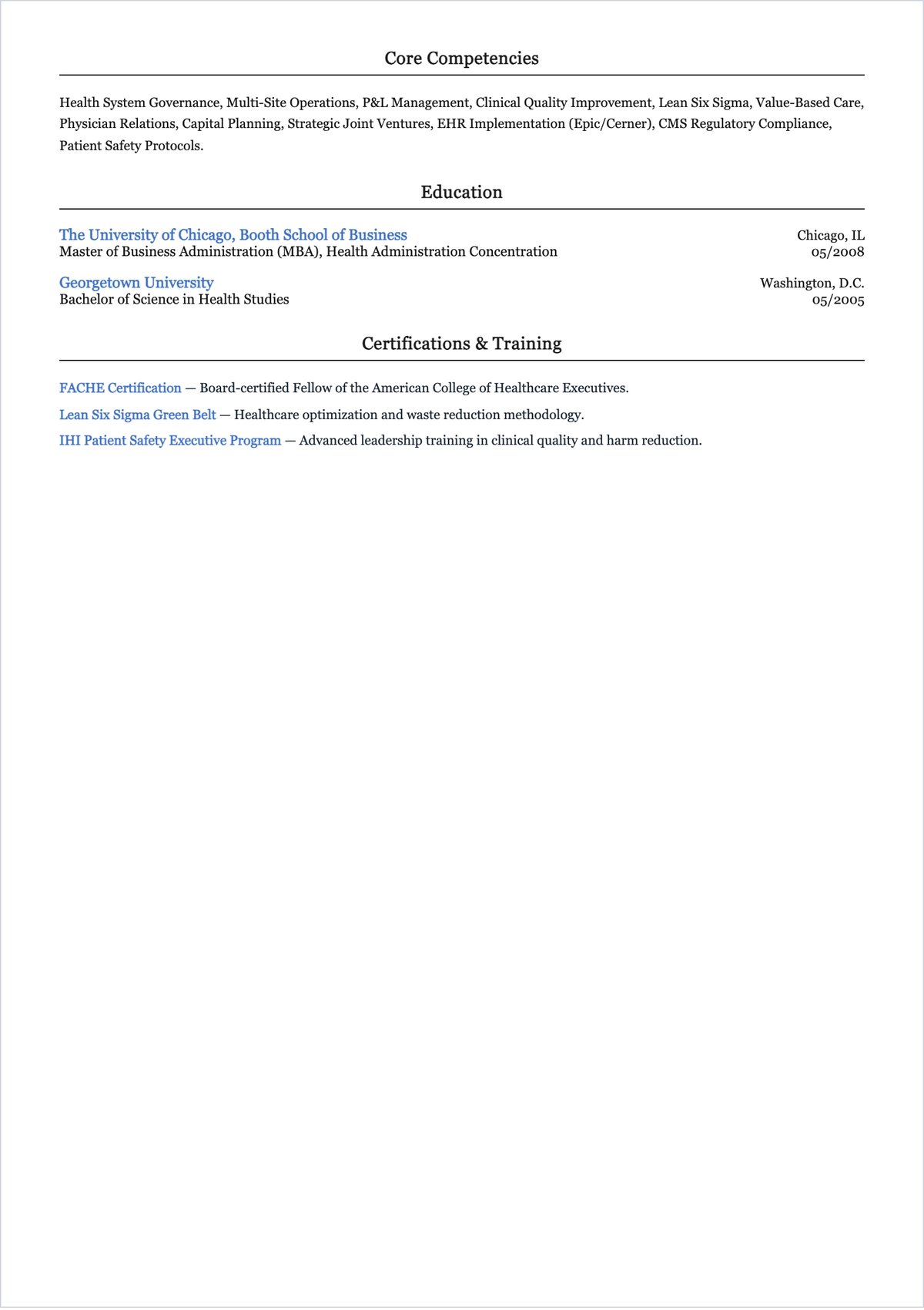 Free Health Care Executive ATS Resume Template, AI Resume Builder