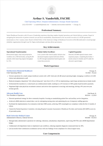 Free Health Care Executive ATS Resume Template, AI Resume Builder