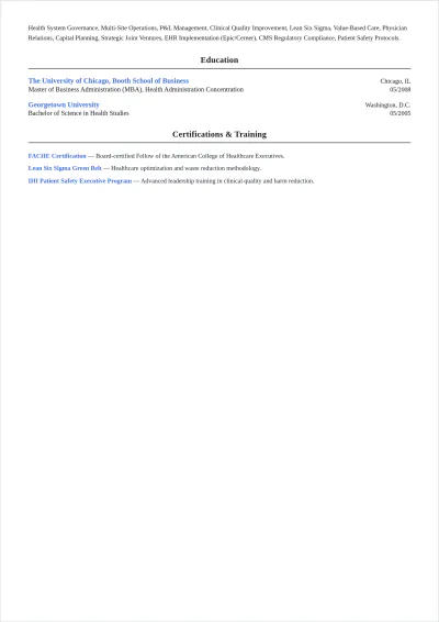 Free Health Care Executive ATS Resume Template, AI Resume Builder