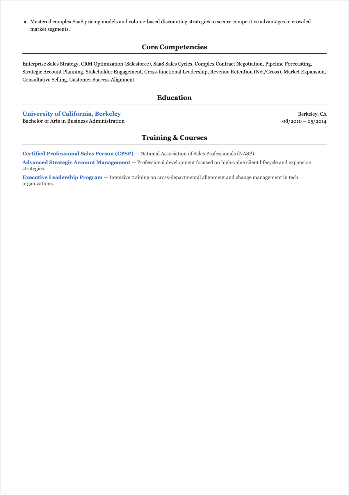 Free Sales Account Manager ATS Resume Template, AI Resume Builder
