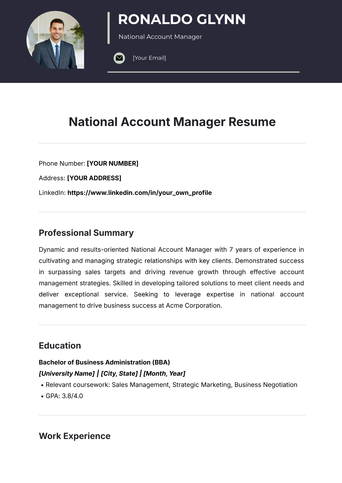 National Account Manager Resume - Edit Online & Download