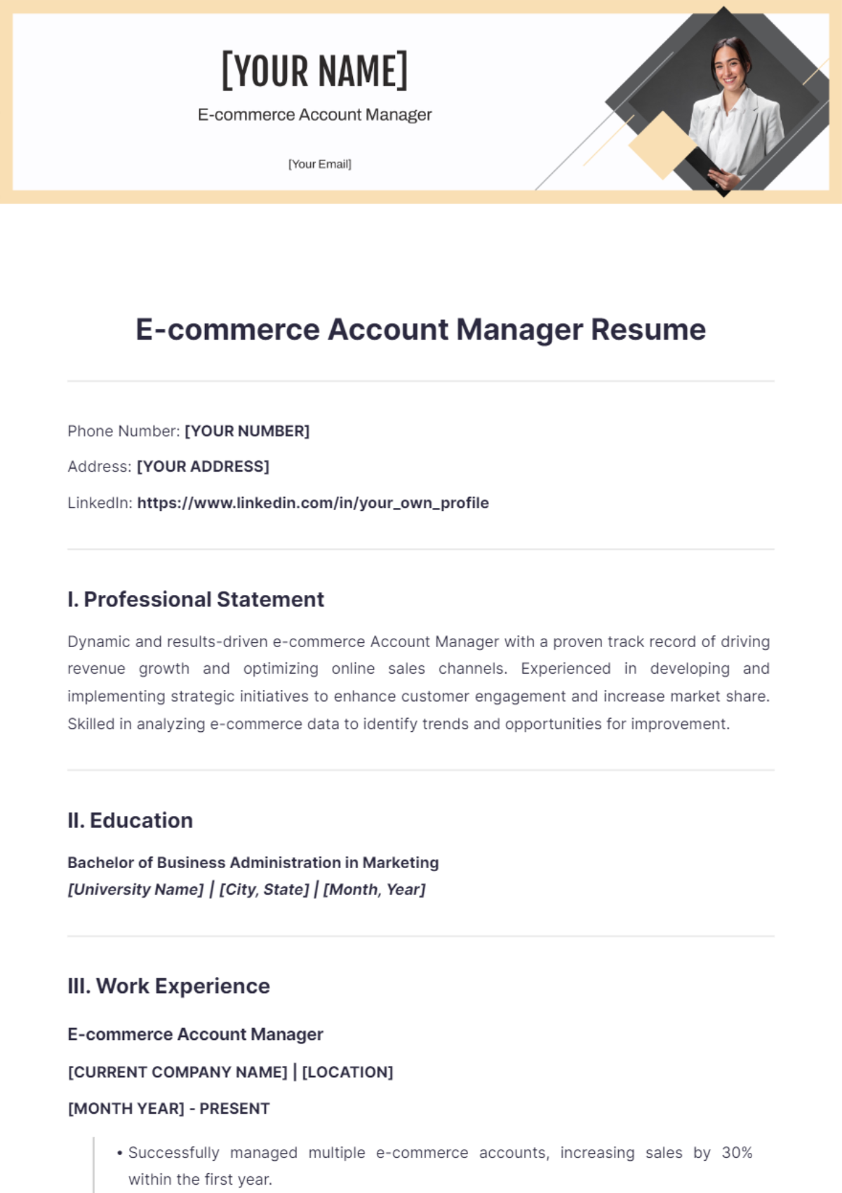 Ecommerce Account Manager Resume - Edit Online & Download