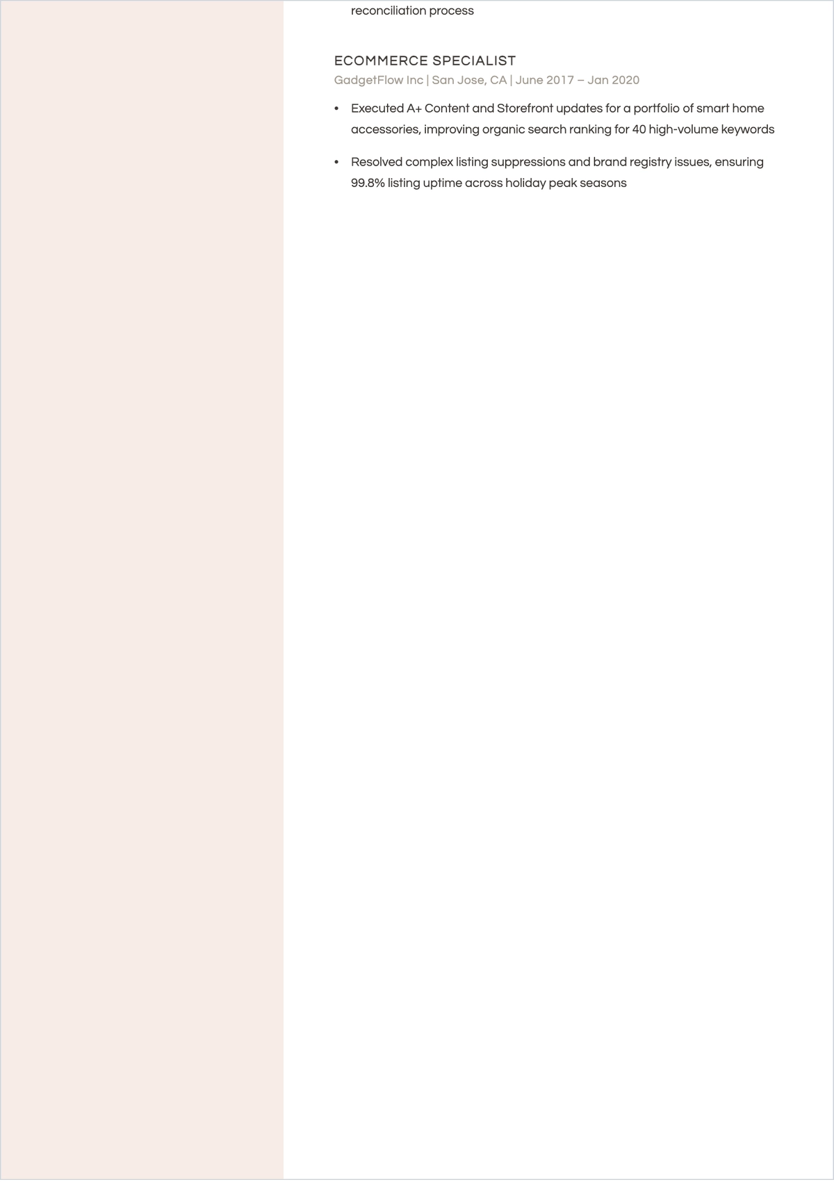 Free Ecommerce Account Manager ATS Resume Template, AI Resume Builder