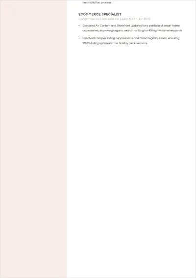Free Ecommerce Account Manager ATS Resume Template, AI Resume Builder