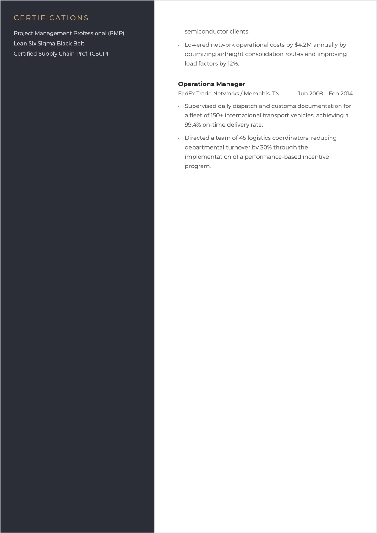 Free Executive Manager ATS Resume Template, AI Resume Builder
