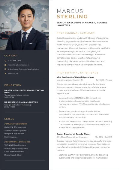Free Executive Manager ATS Resume Template, AI Resume Builder