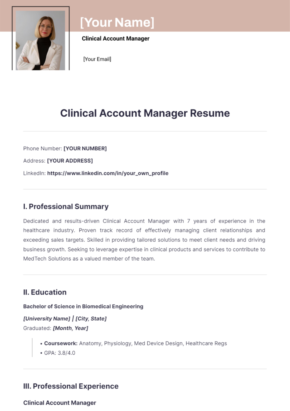 Clinical Account Manager Resume - Edit Online & Download