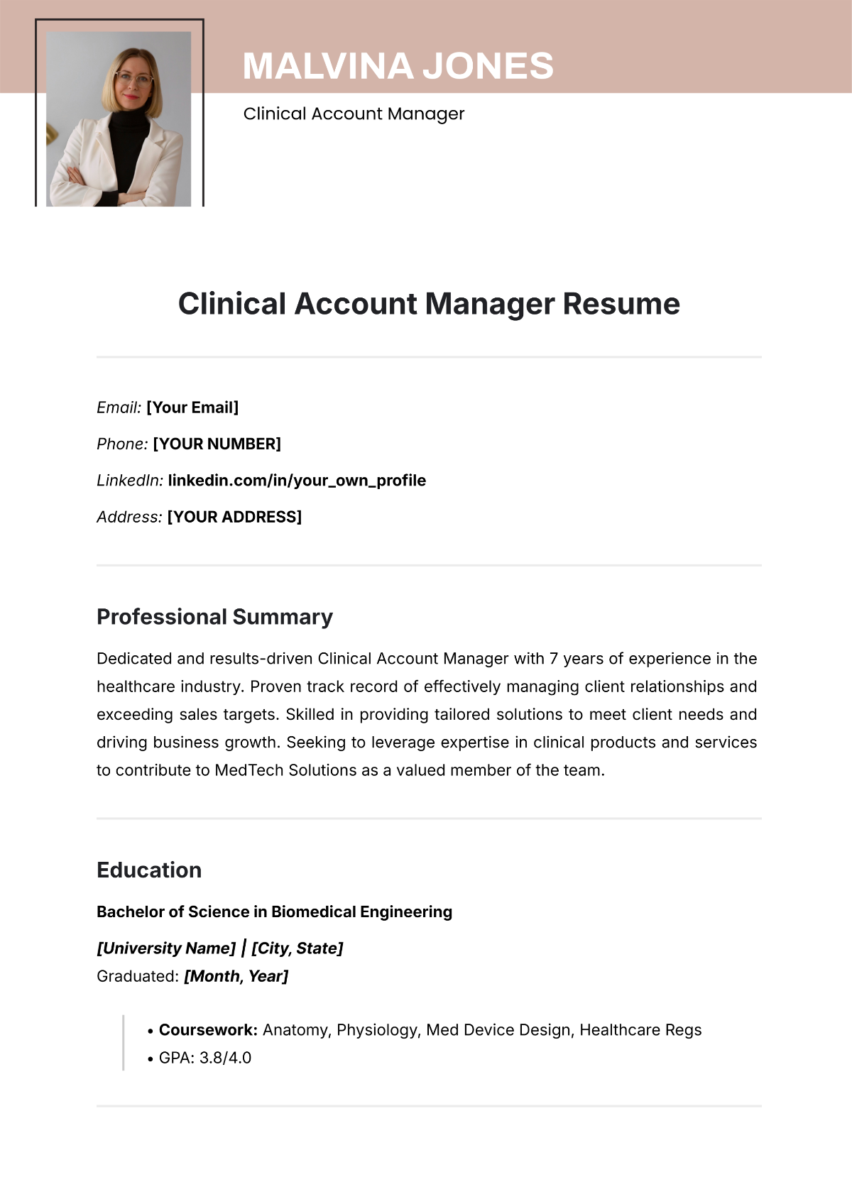 Clinical Account Manager Resume Template - Edit Online & Download