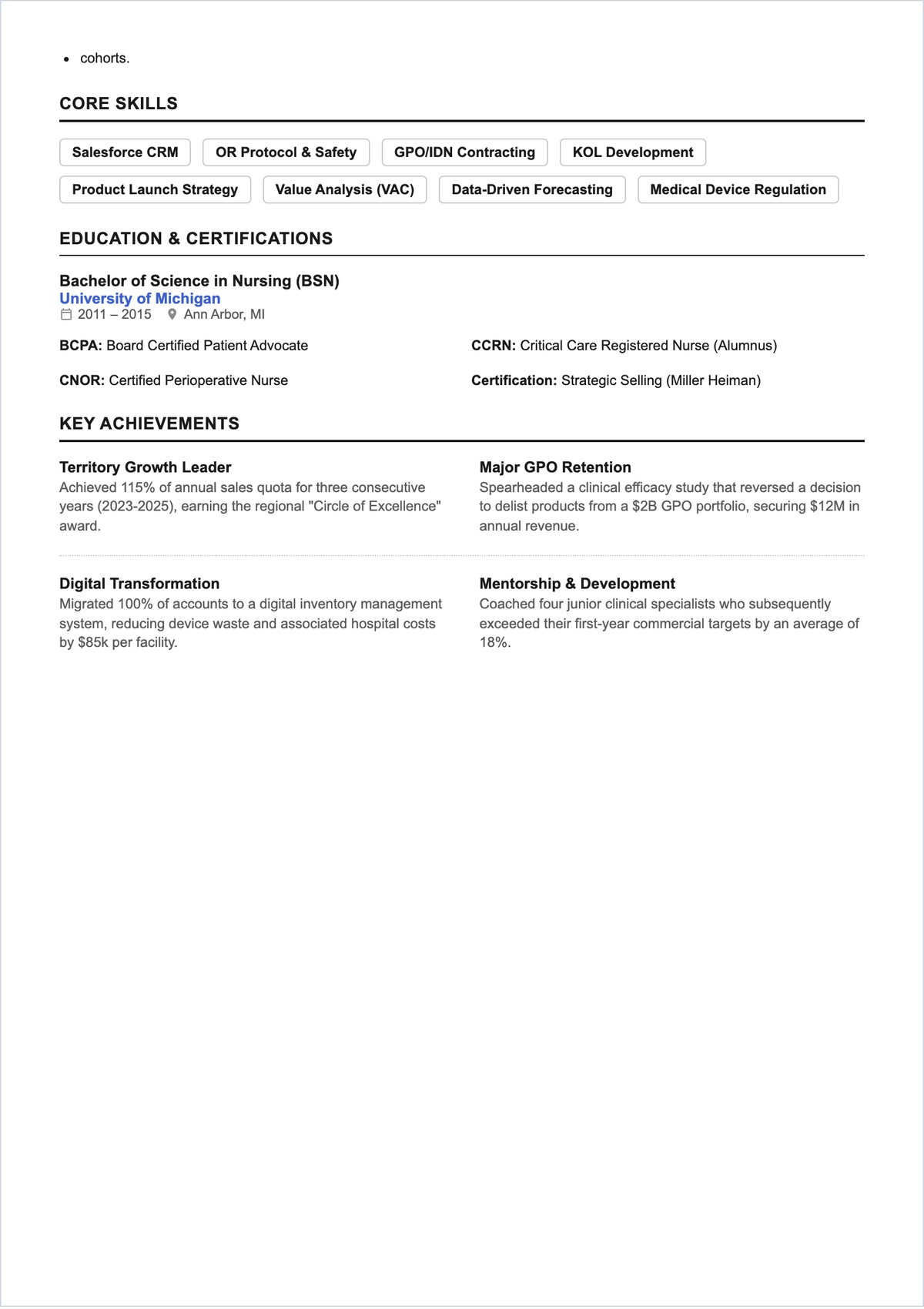 Free Clinical Account Manager ATS Resume Template, AI Resume Builder