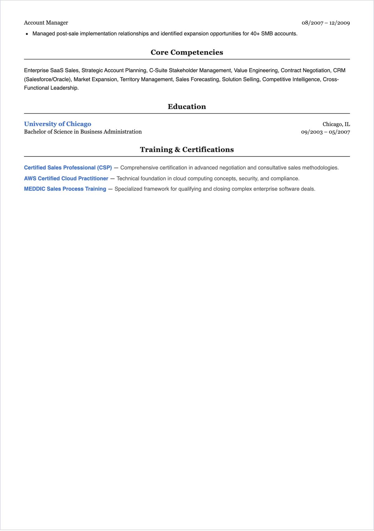 Free Regional Account Manager ATS Resume Template, AI Resume Builder
