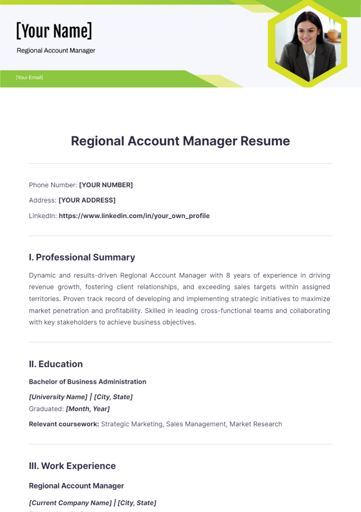 Regional Account Manager Resume - Edit Online & Download