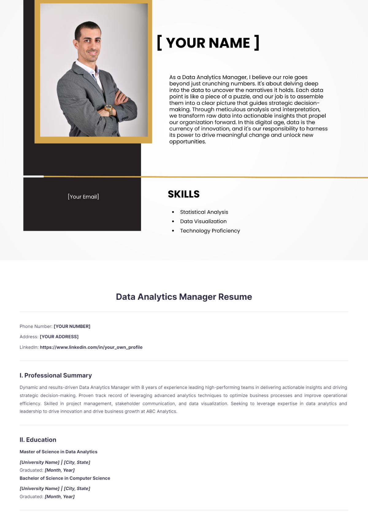 Data Analytics Manager Resume - Edit Online & Download