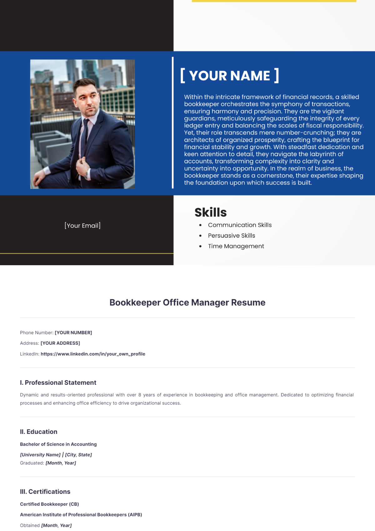 Bookkeeper Office Manager Resume - Edit Online & Download