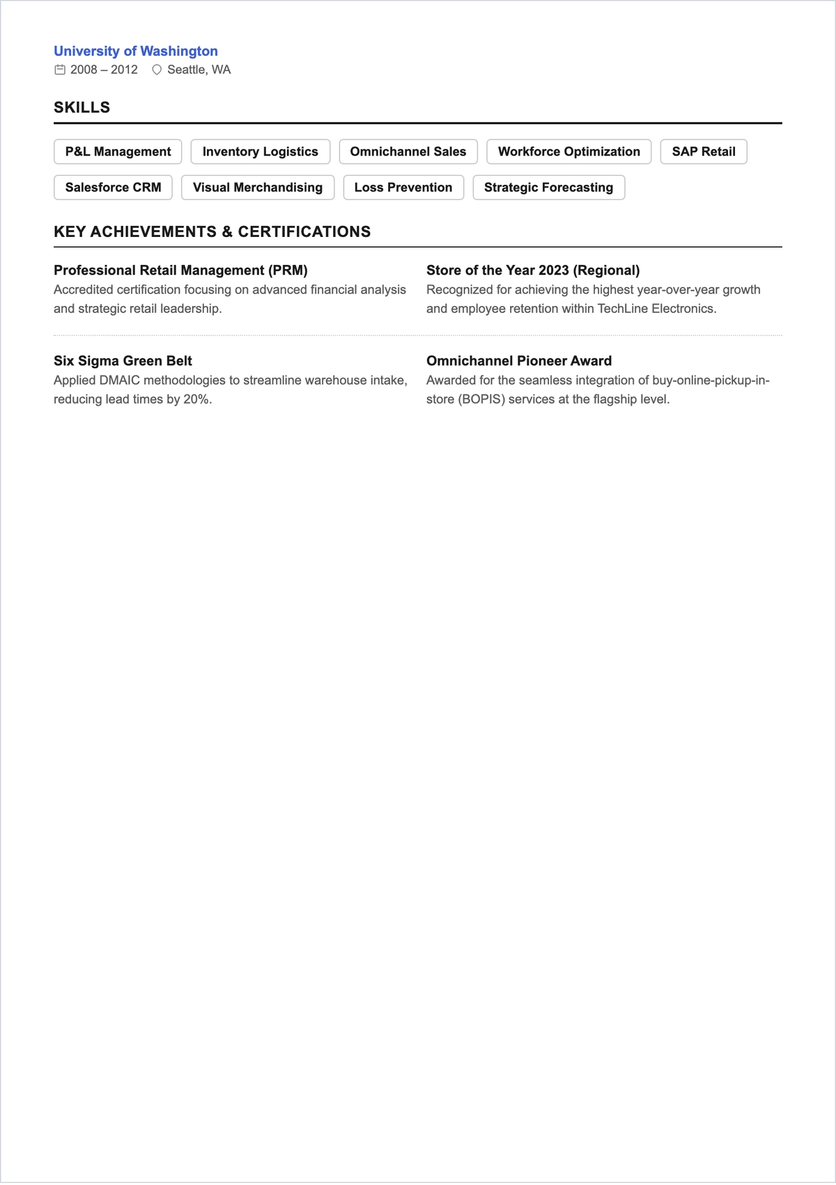 Free Retail Manager ATS Resume Template, AI Resume Builder