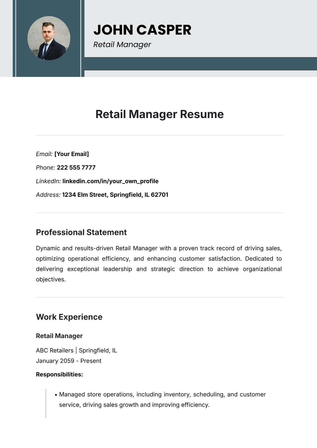 Retail Manager Resume Template - Edit Online & Download