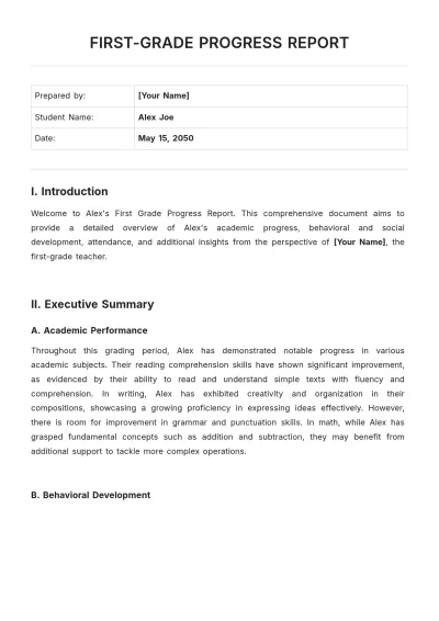 Free First Grade Progress Report Template to Edit Online