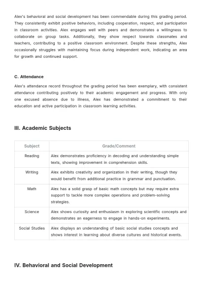 Free First Grade Progress Report Template to Edit Online