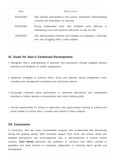 Free First Grade Progress Report Template to Edit Online