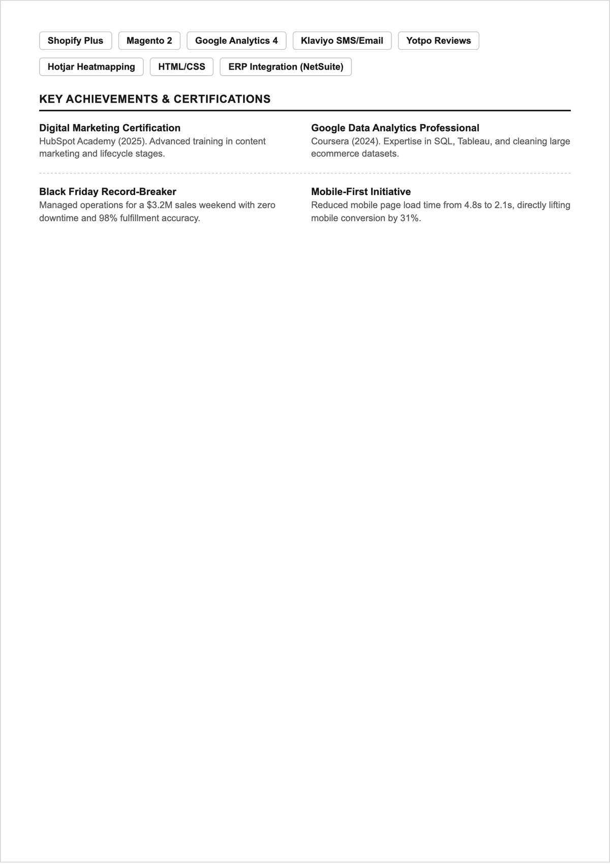 Free Ecommerce Executive ATS Resume Template, AI Resume Builder