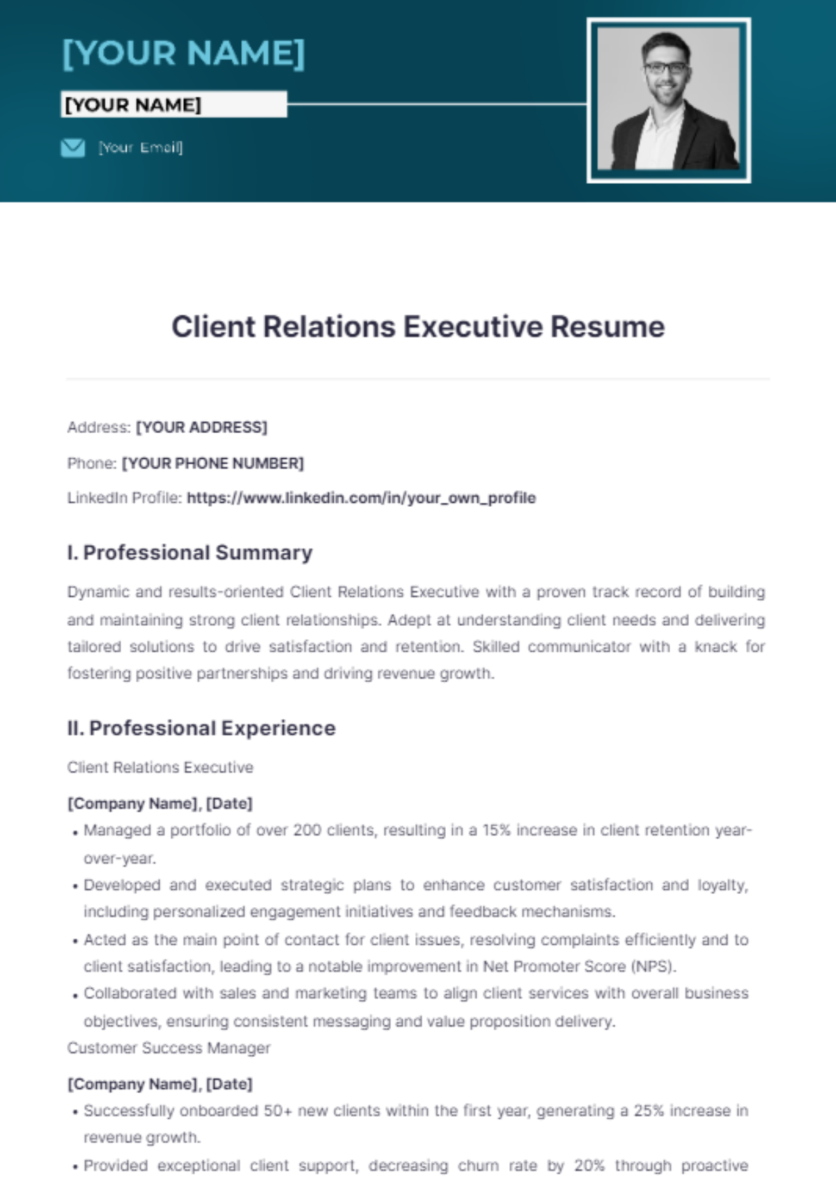 Client Relations Executive Resume - Edit Online & Download