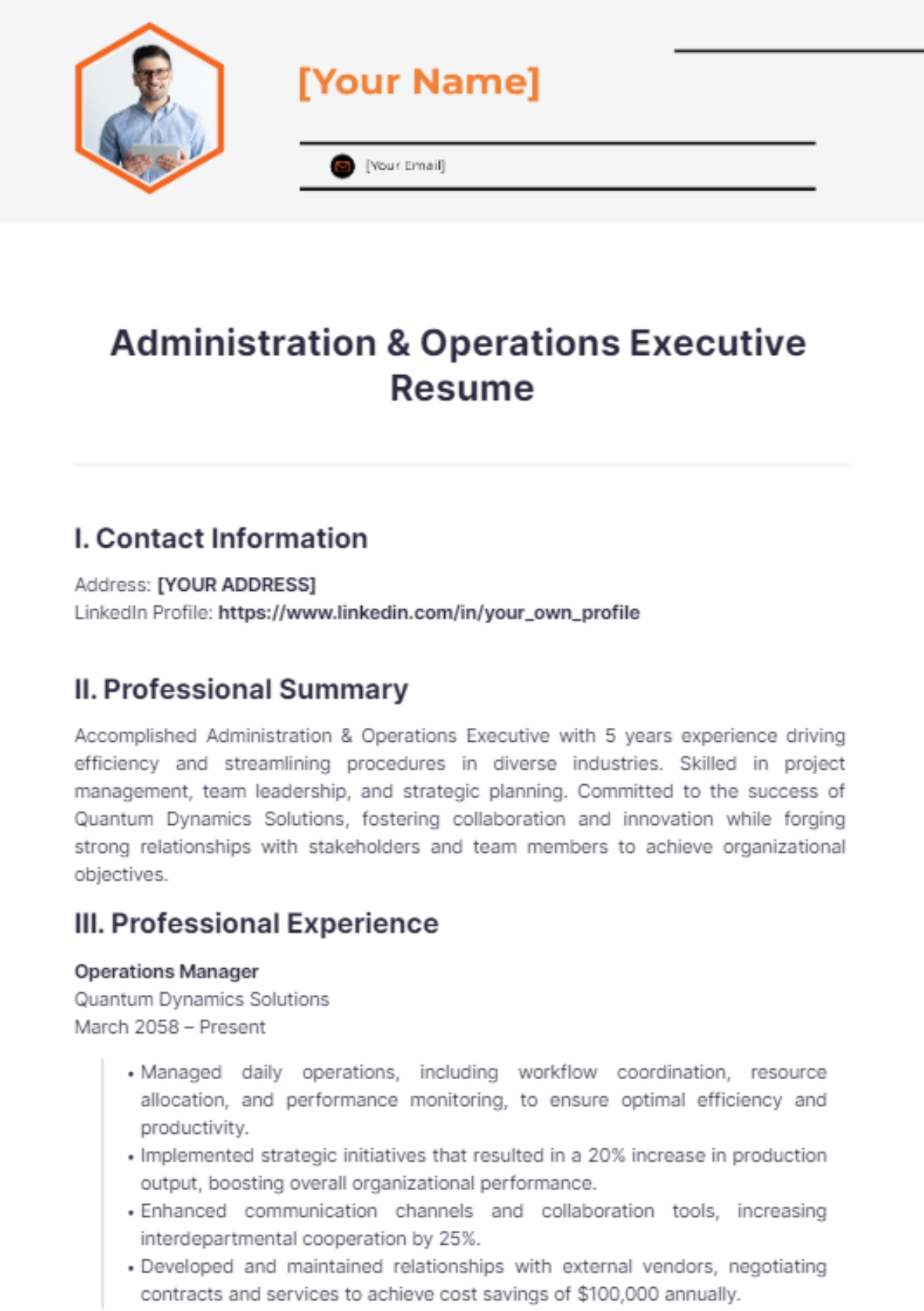 Free Administration & Operations Executive Resume