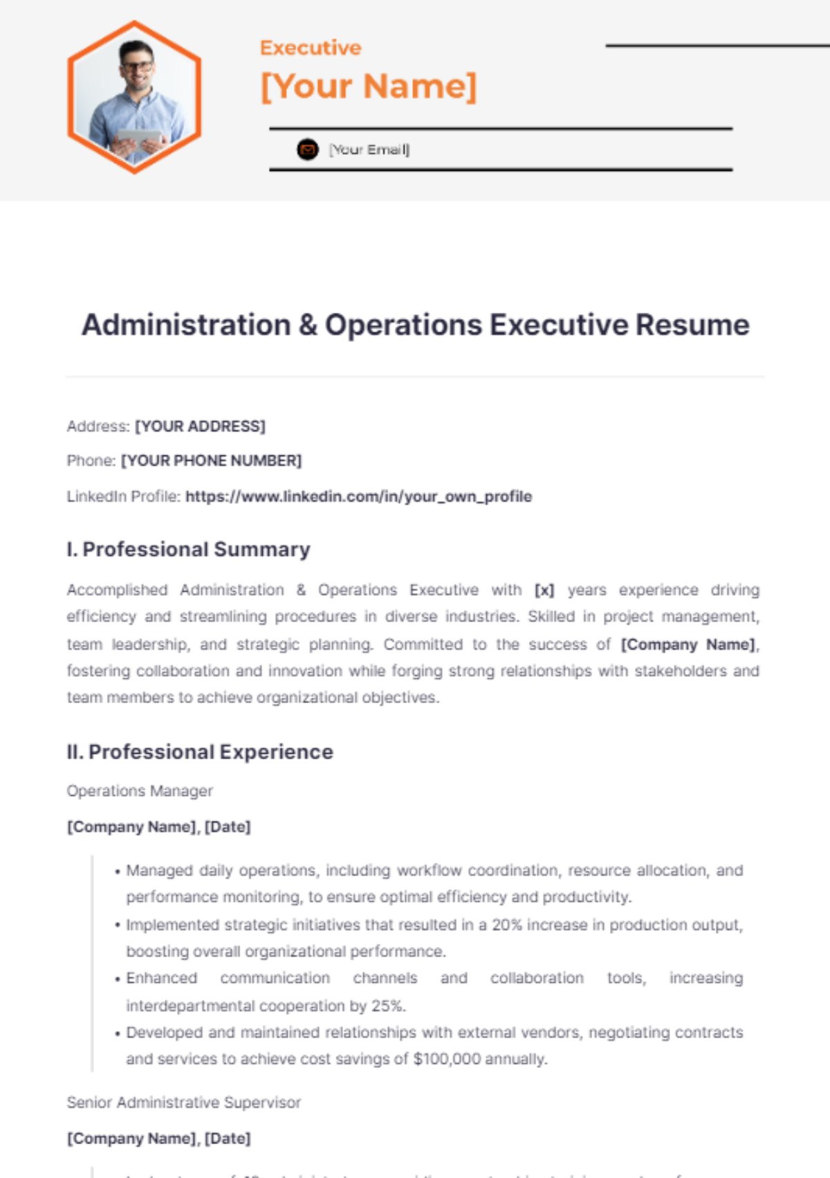 Administration & Operations Executive Resume - Edit Online & Download