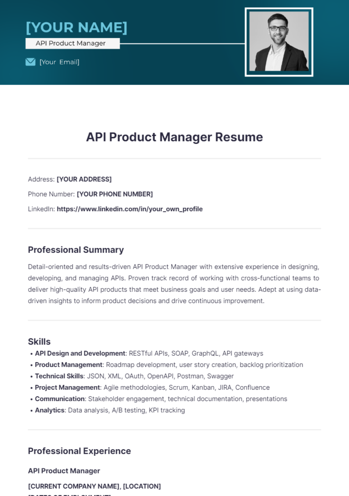 API Product Manager Resume - Edit Online & Download