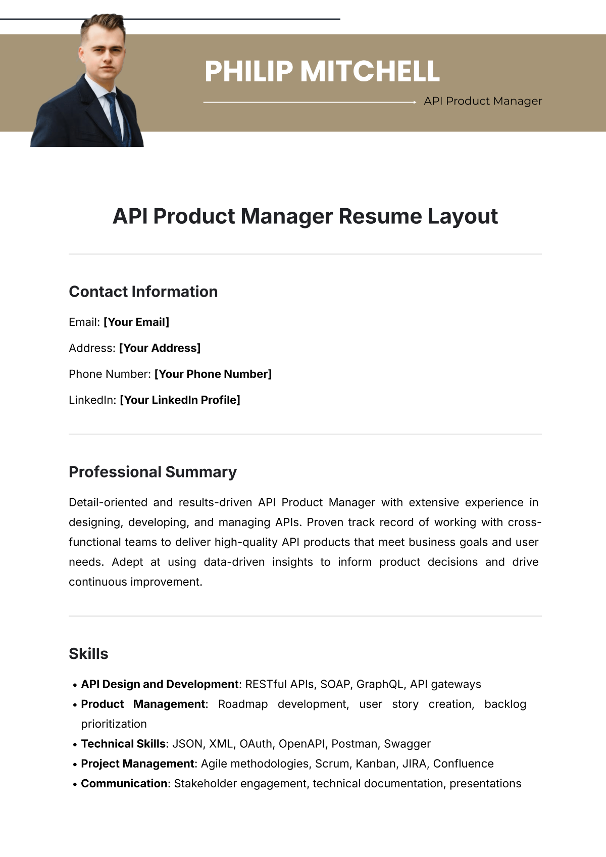 API Product Manager Resume Layout Template - Edit Online & Download