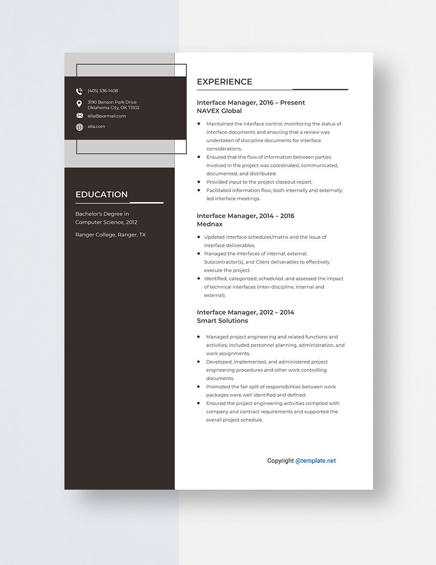 Interface Manager Resume