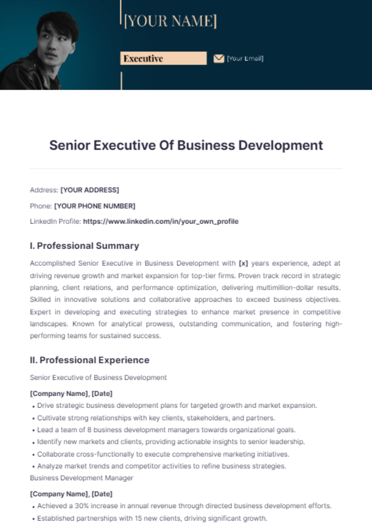 Senior Executive Of Business Development - Edit Online & Download