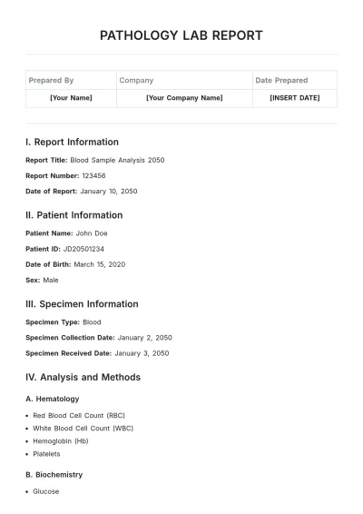 Free Pathology Lab Report Template to Edit Online