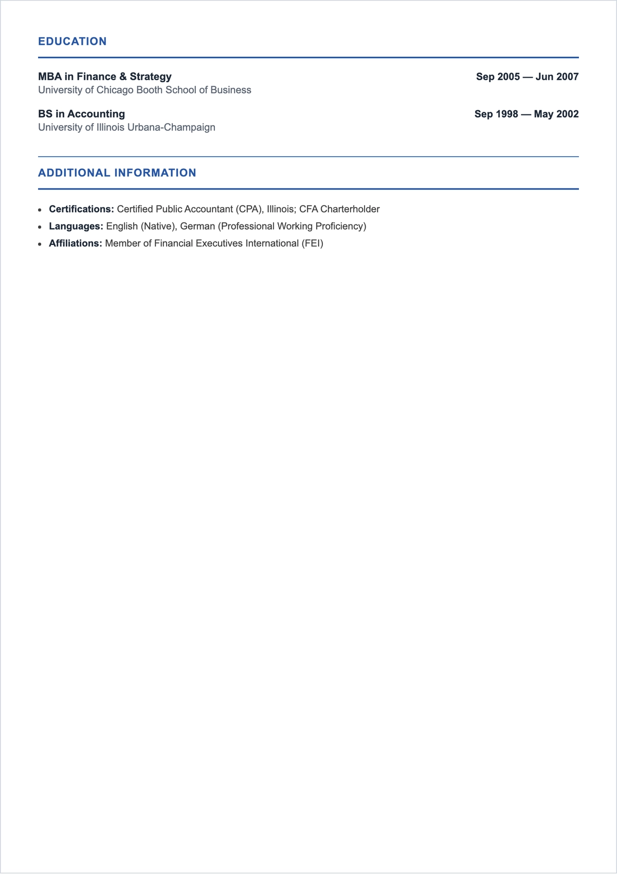 Free Senior Finance Executive ATS Resume Template, AI Resume Builder